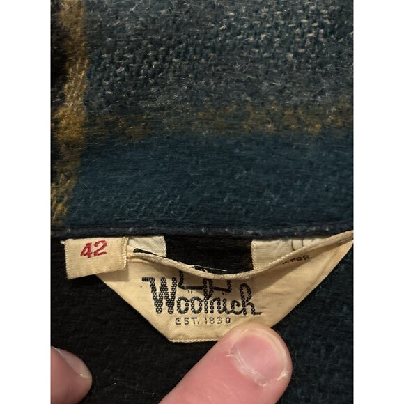Vintage 1970s Woolrich Wool Workwear Coat Size 42 Green Black Buffalo Plaid - Picture 4 of 7